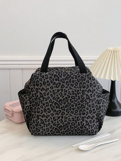 Portable Lunch Bag Insulated Bento Box Dinner Thermal Bag Student Thickened Cute Leopard Print Fruit Pattern Lunch Bag, Lunch Bags For Woman