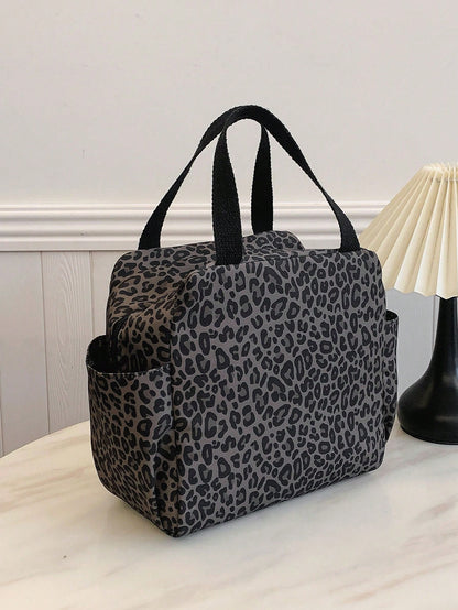 Portable Lunch Bag Insulated Bento Box Dinner Thermal Bag Student Thickened Cute Leopard Print Fruit Pattern Lunch Bag, Lunch Bags For Woman
