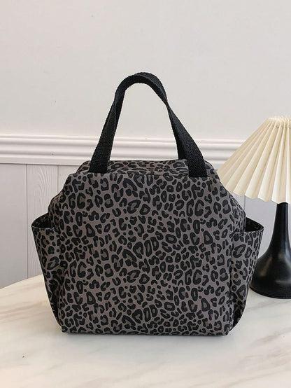 Portable Lunch Bag Insulated Bento Box Dinner Thermal Bag Student Thickened Cute Leopard Print Fruit Pattern Lunch Bag, Lunch Bags For Woman