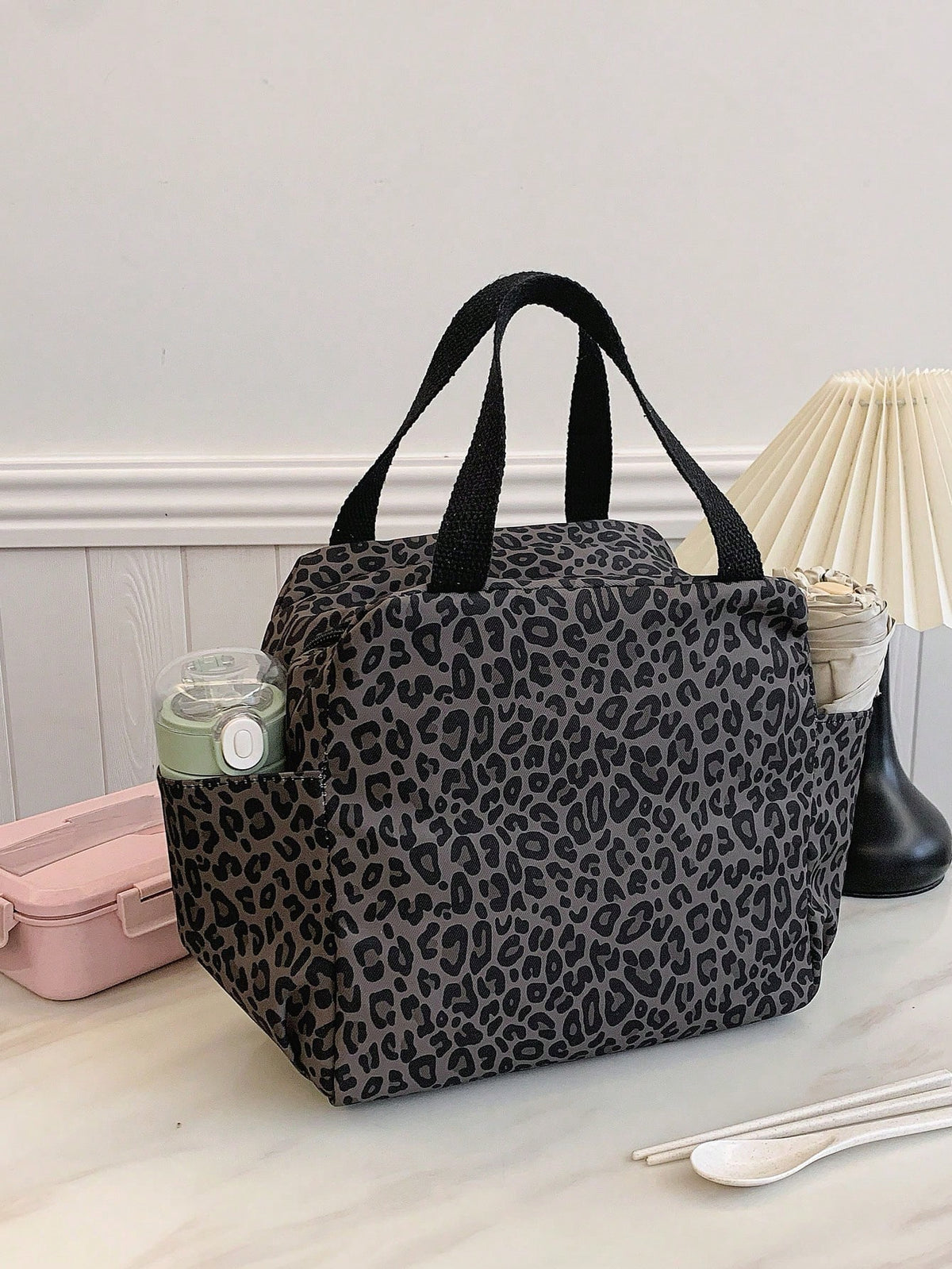 Portable Lunch Bag Insulated Bento Box Dinner Thermal Bag Student Thickened Cute Leopard Print Fruit Pattern Lunch Bag, Lunch Bags For Woman