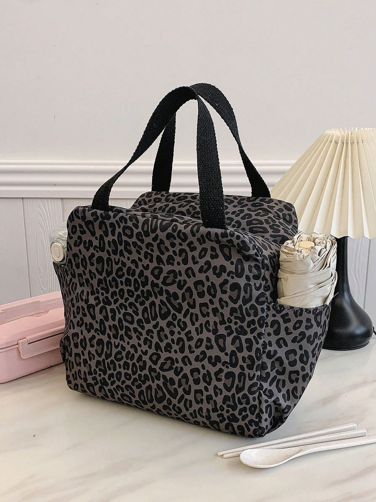 Portable Lunch Bag Insulated Bento Box Dinner Thermal Bag Student Thickened Cute Leopard Print Fruit Pattern Lunch Bag, Lunch Bags For Woman