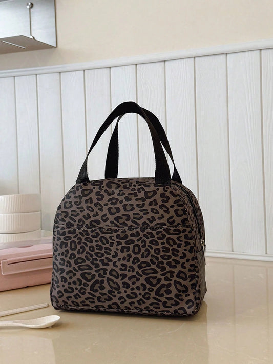 Portable Lunch Bag, Thermal Lunch Box, Bento Bag, Dinner Insulated Bag, Thickened Cute Lunch Fruit Bag For Students, Pink Leopard Print & Floral Lunch Bag, Women Insulated Cooler Bag, Autumn/Winter Fa