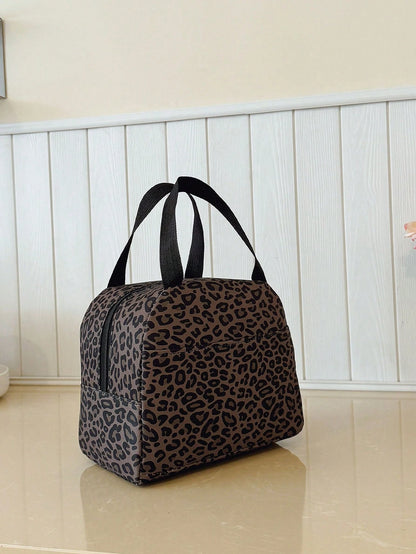 Portable Lunch Bag, Thermal Lunch Box, Bento Bag, Dinner Insulated Bag, Thickened Cute Lunch Fruit Bag For Students, Pink Leopard Print & Floral Lunch Bag, Women Insulated Cooler Bag, Autumn/Winter Fa