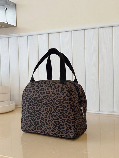 Portable Lunch Bag, Thermal Lunch Box, Bento Bag, Dinner Insulated Bag, Thickened Cute Lunch Fruit Bag For Students, Pink Leopard Print & Floral Lunch Bag, Women Insulated Cooler Bag, Autumn/Winter Fa