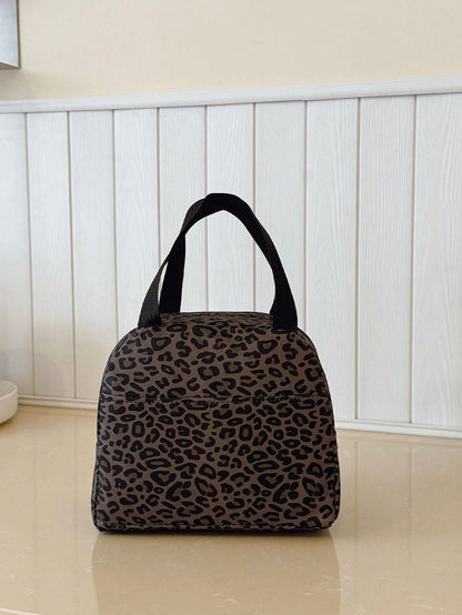 Portable Lunch Bag, Thermal Lunch Box, Bento Bag, Dinner Insulated Bag, Thickened Cute Lunch Fruit Bag For Students, Pink Leopard Print & Floral Lunch Bag, Women Insulated Cooler Bag, Autumn/Winter Fa
