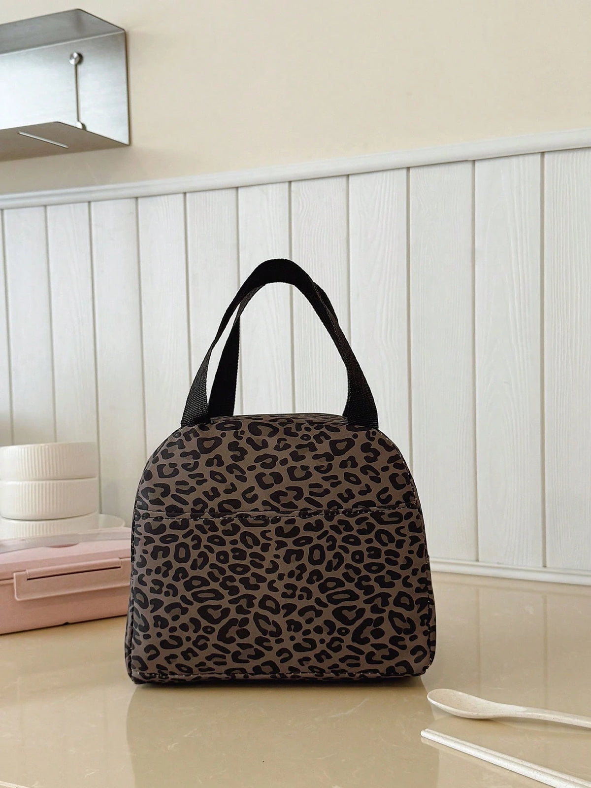 Portable Lunch Bag, Thermal Lunch Box, Bento Bag, Dinner Insulated Bag, Thickened Cute Lunch Fruit Bag For Students, Pink Leopard Print & Floral Lunch Bag, Women Insulated Cooler Bag, Autumn/Winter Fa