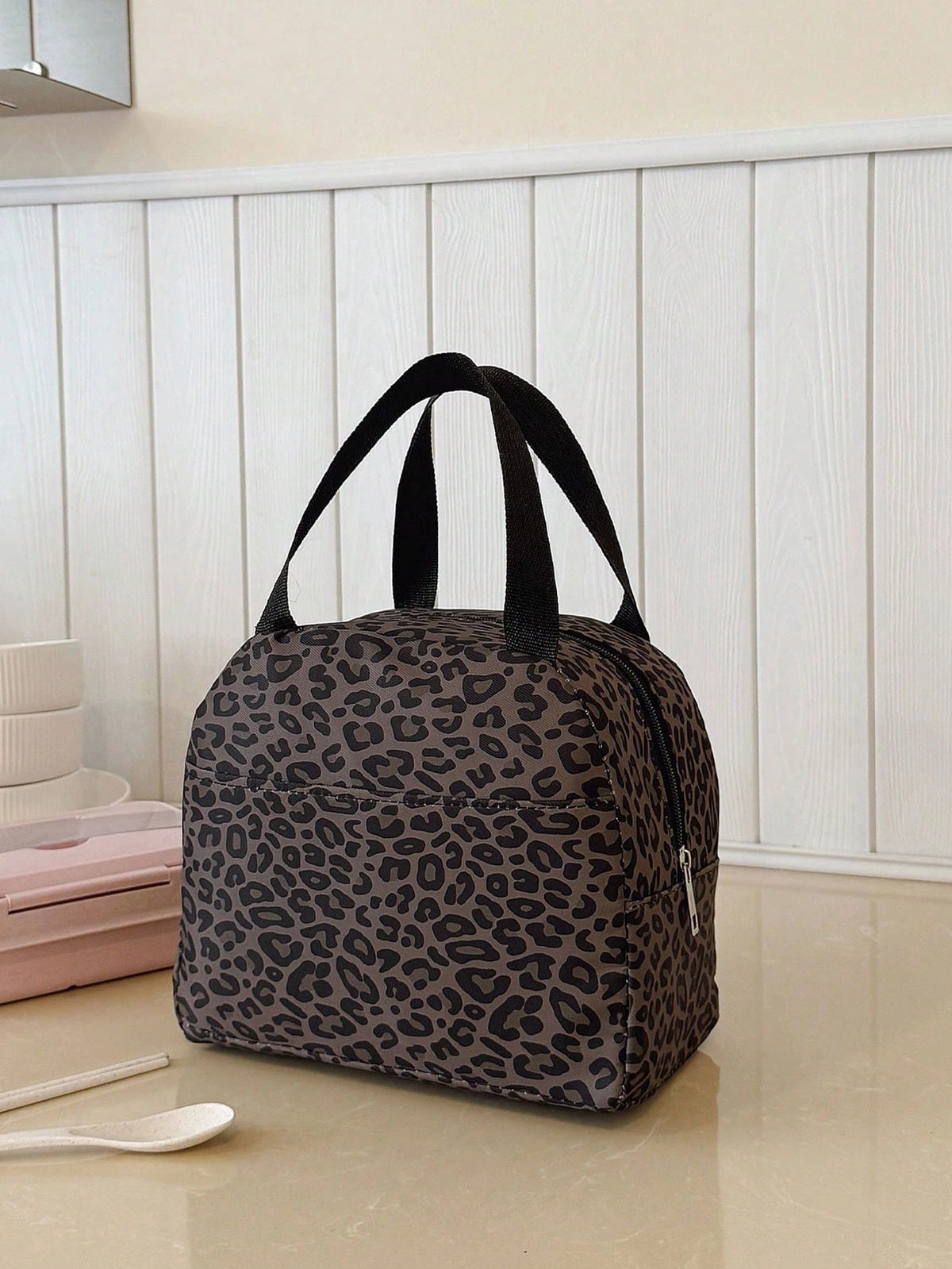 Portable Lunch Bag, Thermal Lunch Box, Bento Bag, Dinner Insulated Bag, Thickened Cute Lunch Fruit Bag For Students, Pink Leopard Print & Floral Lunch Bag, Women Insulated Cooler Bag, Autumn/Winter Fa