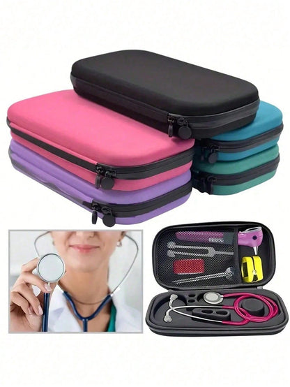 Portable Medical Bag First Aid Box Storage Case, EVA Stethoscope Storage Box With Handle, Hard Carrying Case, Stethoscope Cloth Bag, Home Anti-Drop EVA First Aid Kit, Hard Stethoscope Case