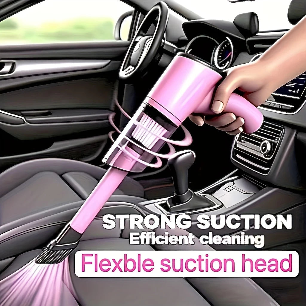 Portable Mini Handheld Car Vacuum Cleaner- Strong Suction, Dry & Wet Cleaning, Pink & Cute,Multifunctional For Pet Hair, Cat Hair (Super Power)Pink Cute Girl