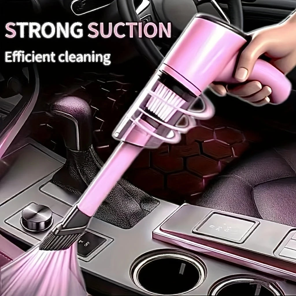 Portable Mini Handheld Car Vacuum Cleaner- Strong Suction, Dry & Wet Cleaning, Pink & Cute,Multifunctional For Pet Hair, Cat Hair (Super Power)Pink Cute Girl
