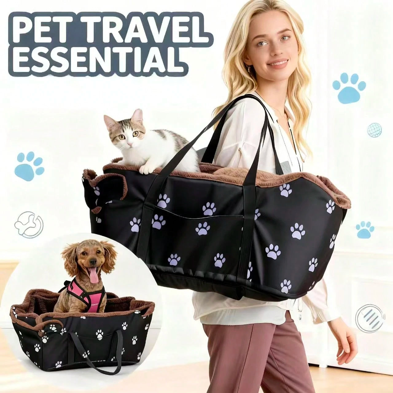 Portable Pet Carrier Dog Car Seat For Small Medium Dogs,Detachable Washable Travel Safety Pet Booster Seat, Comfy Ultra Soft And Multifunctional Car Travel Bed