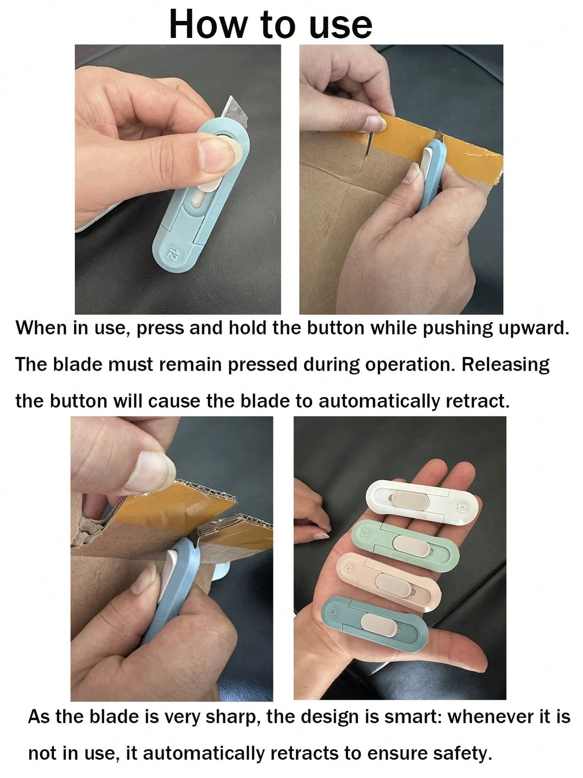 Portable Retractable Mini Box Cutter Knife, Designed For Home & Office, One-Click Blade Ejection For Easy Cutting Of Envelopes/Cardboard/Packages/Craft Materials, Compact Storage Takes Up Little Space