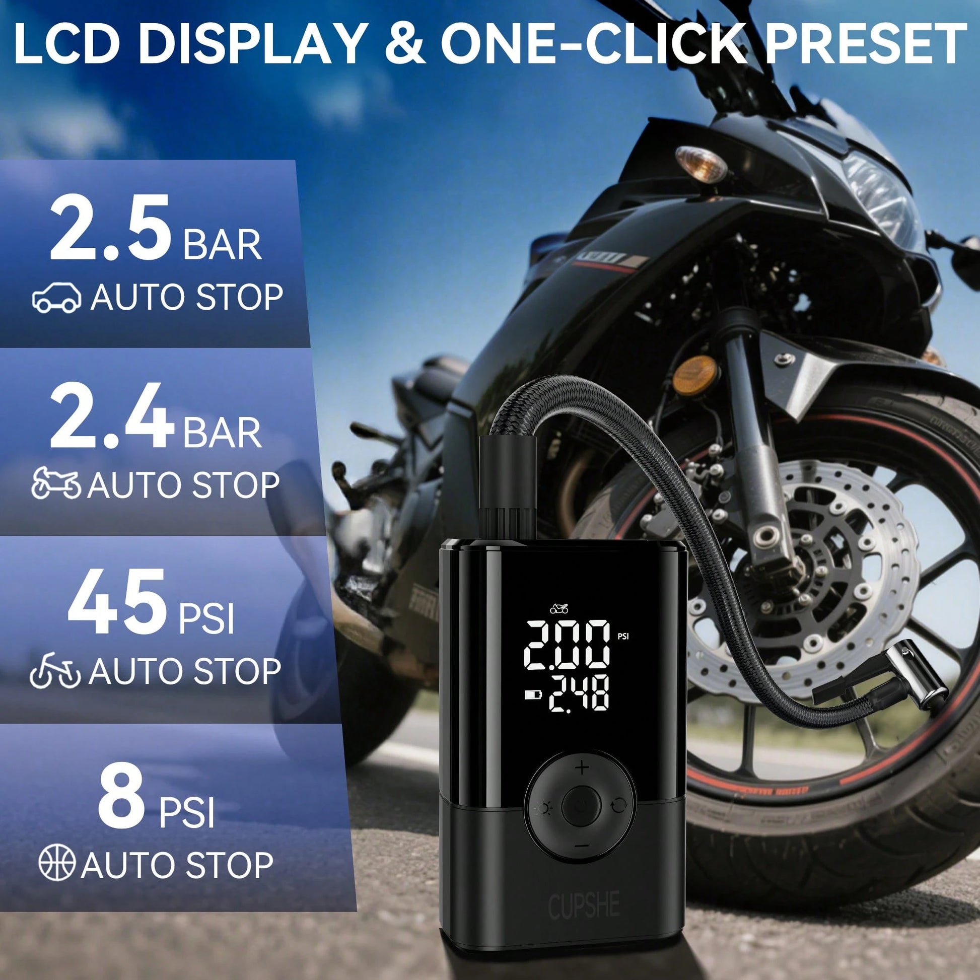 Portable Tire Air Pump, Digital Display Air Compressor, Wireless Handheld Air Pump, With Rechargeable Battery, Cordless Design, Suitable For Cars, Motorcycles, Bicycles, Balls, Ideal Gift For Hallowee