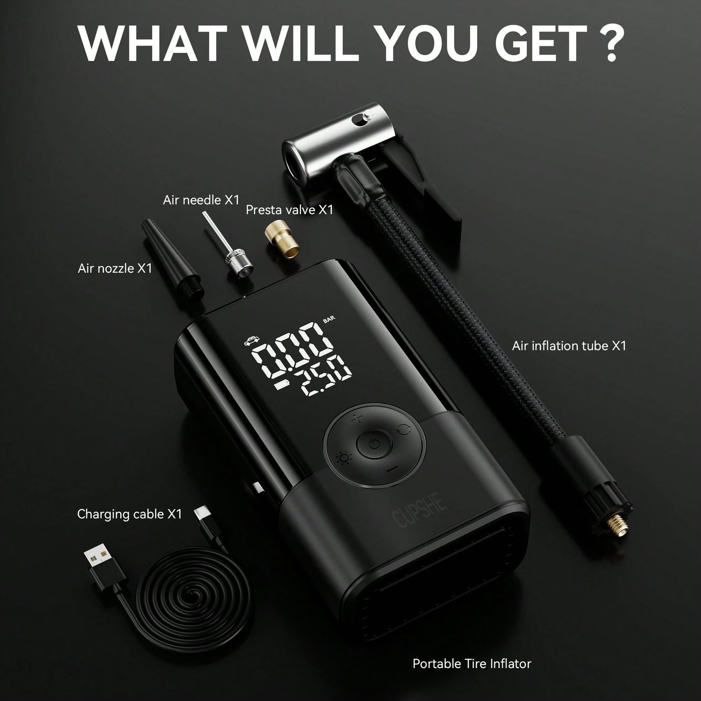 Portable Tire Air Pump, Digital Display Air Compressor, Wireless Handheld Air Pump, With Rechargeable Battery, Cordless Design, Suitable For Cars, Motorcycles, Bicycles, Balls, Ideal Gift For Hallowee