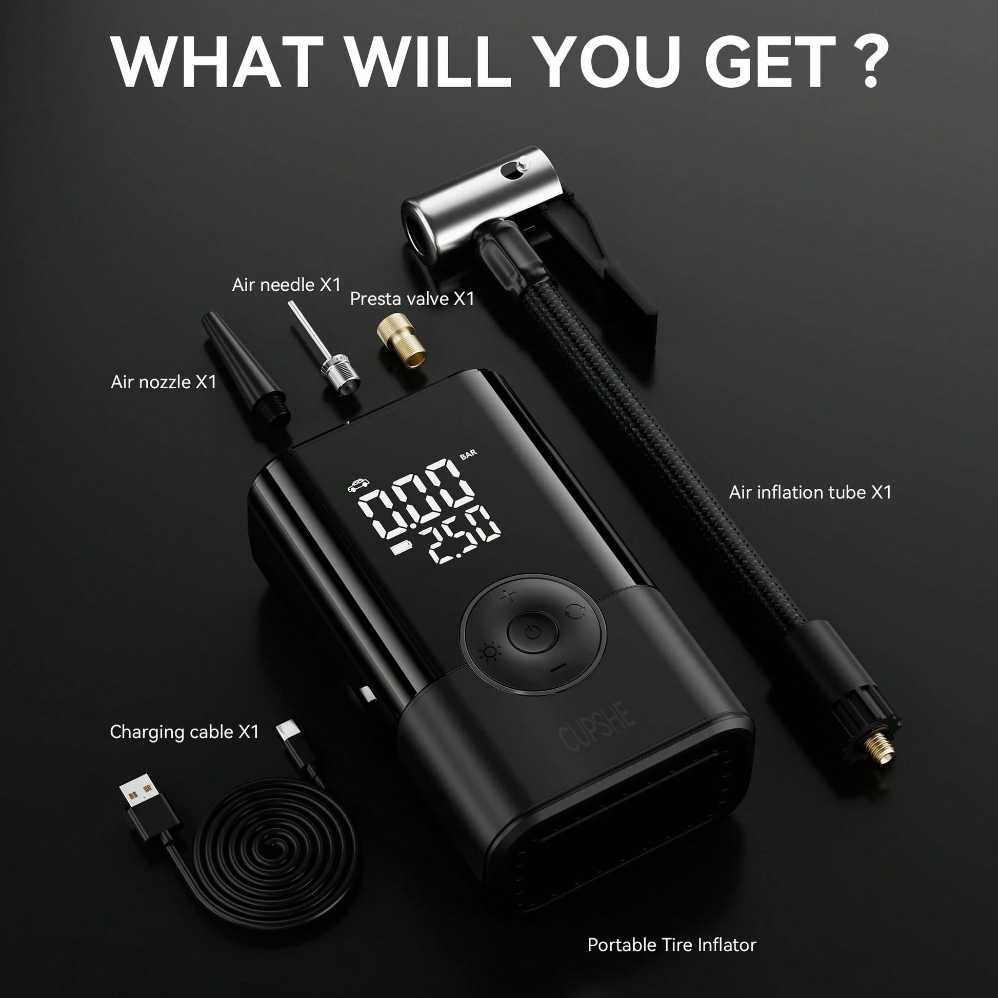 Portable Tire Air Pump, Digital Display Air Compressor, Wireless Handheld Air Pump, With Rechargeable Battery, Cordless Design, Suitable For Cars, Motorcycles, Bicycles, Balls, Ideal Gift For Hallowee
