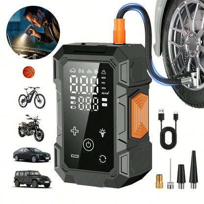 Portable Tire Inflator Air Compressor, Quick Wireless Air Pump, With Digital Display Screen, LED Light, USB Charging, Includes Multi-Function Nozzle Adapter, Lithium Battery, Suitable For Car, Motorcy
