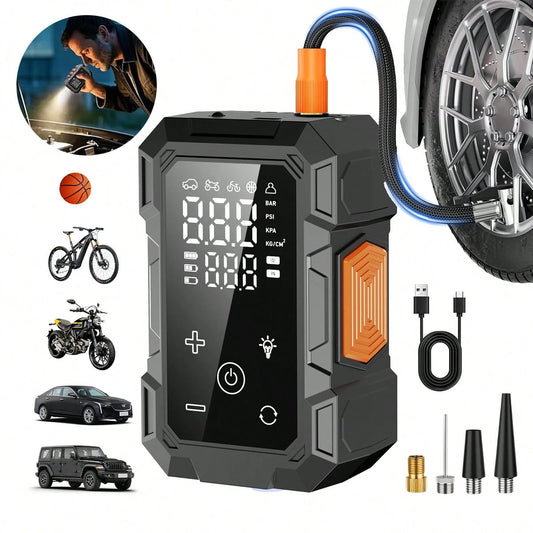 Portable Tire Inflator Air Compressor, Quick Wireless Air Pump, With Digital Display Screen, LED Light, USB Charging, Includes Multi-Function Nozzle Adapter, Lithium Battery, Suitable For Car, Motorcy