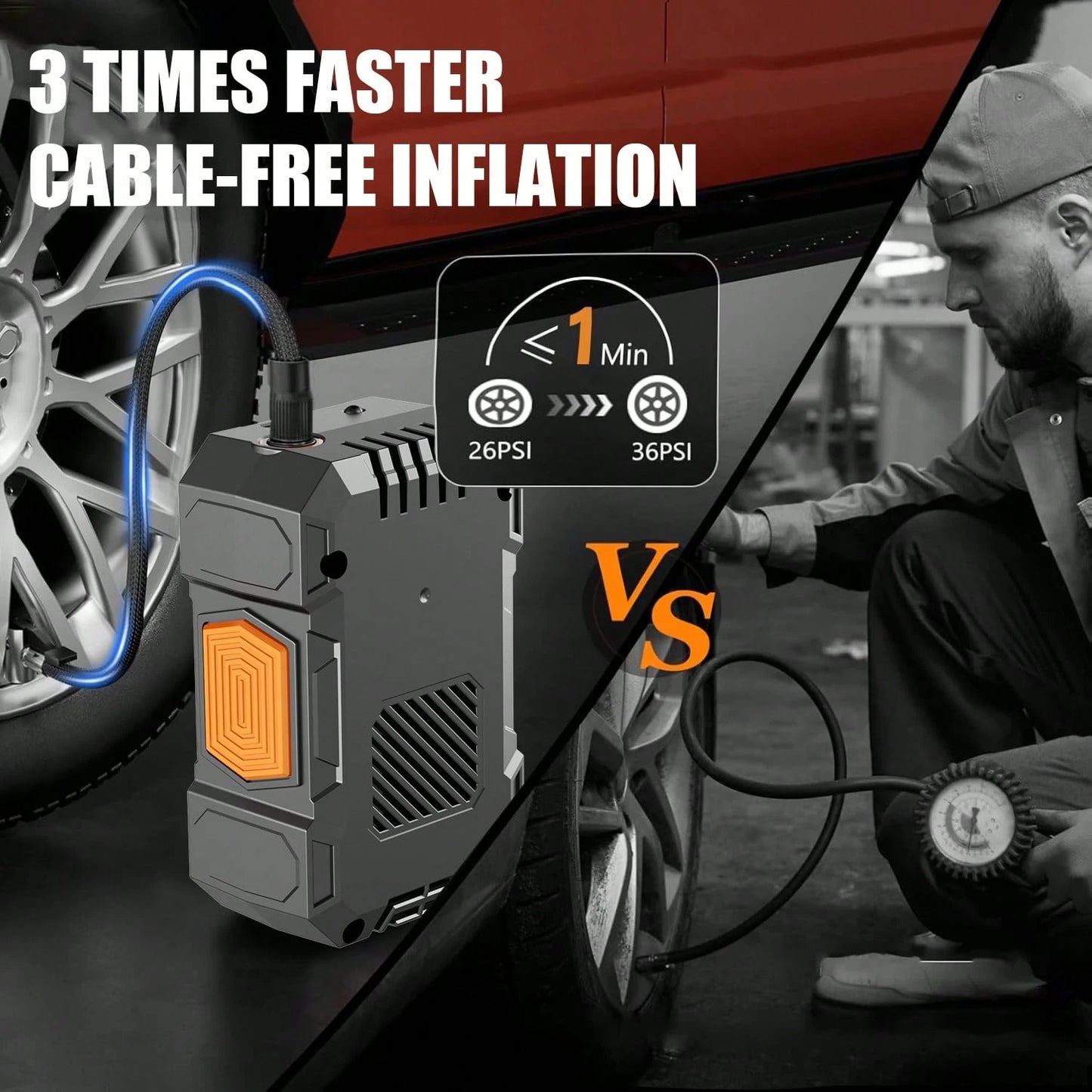 Portable Tire Inflator Air Compressor, Quick Wireless Air Pump, With Digital Display Screen, LED Light, USB Charging, Includes Multi-Function Nozzle Adapter, Lithium Battery, Suitable For Car, Motorcy