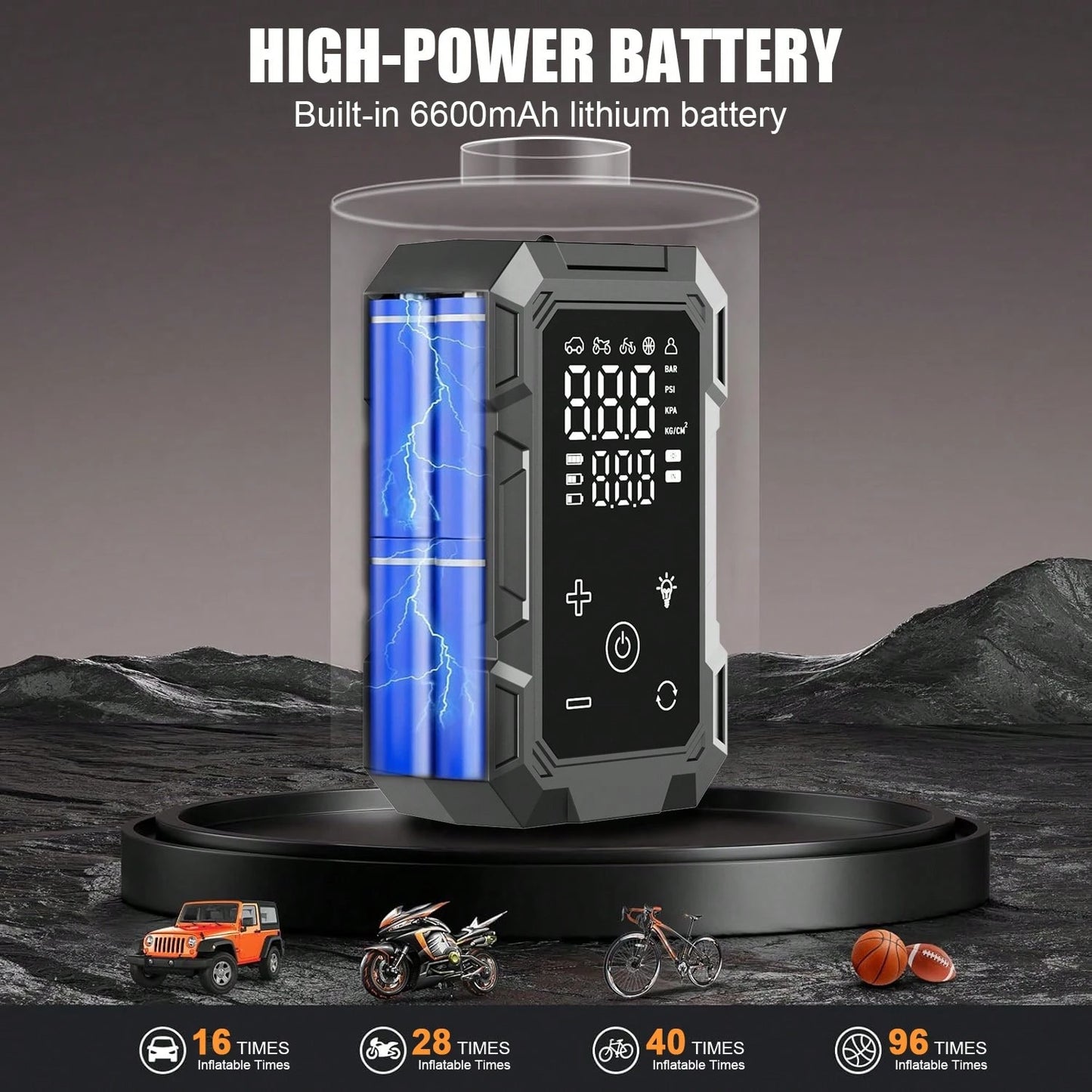 Portable Tire Inflator Air Compressor, Quick Wireless Air Pump, With Digital Display Screen, LED Light, USB Charging, Includes Multi-Function Nozzle Adapter, Lithium Battery, Suitable For Car, Motorcy