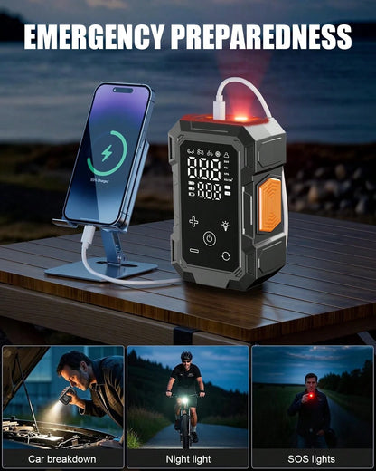 Portable Tire Inflator Air Compressor, Quick Wireless Air Pump, With Digital Display Screen, LED Light, USB Charging, Includes Multi-Function Nozzle Adapter, Lithium Battery, Suitable For Car, Motorcy