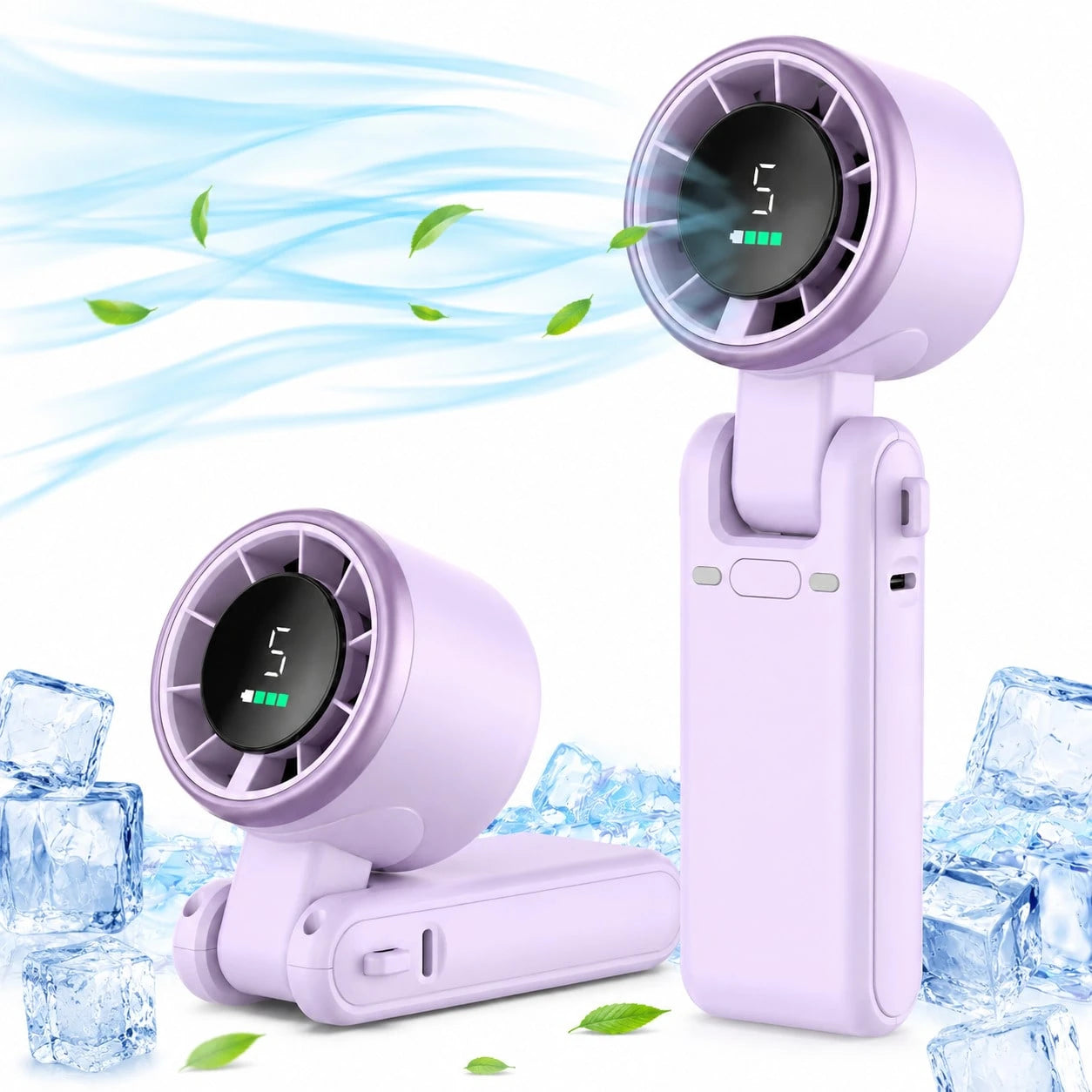 Portable Turbo Fan, 5000mAh Battery Operated, Up To 12 Hours, 5 Gear Wind, LED Display, 180-Degree Foldable, 3-In-1 Hand Fan, Rechargeable Fan With Air-Turbo-Tech Cooling For Outdoor Activities, Trave