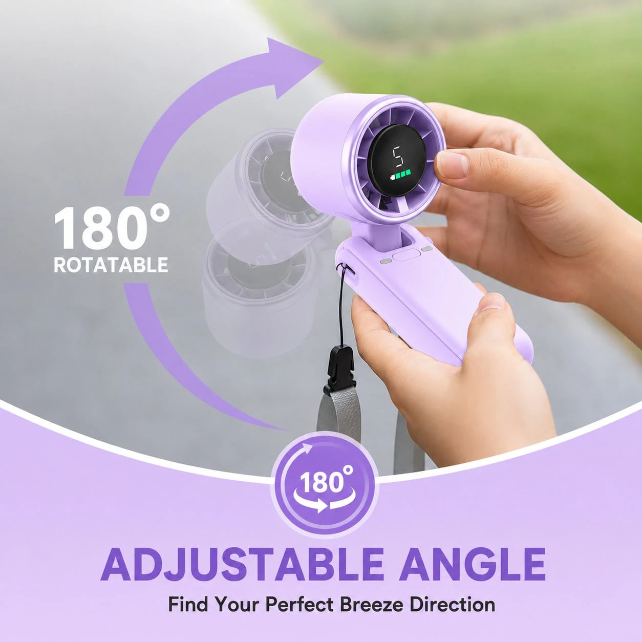 Portable Turbo Fan, 5000mAh Battery Operated, Up To 12 Hours, 5 Gear Wind, LED Display, 180-Degree Foldable, 3-In-1 Hand Fan, Rechargeable Fan With Air-Turbo-Tech Cooling For Outdoor Activities, Trave