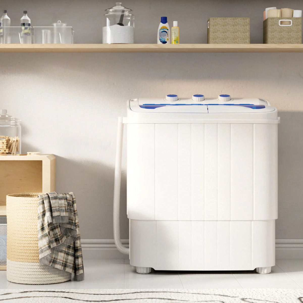 Portable Washer And Dryer, 16 Lbs Mini Small Washing Machine Combo With Spin Dryer, Compact Twin Tub Laundry Washer Machine