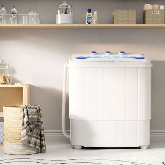 Portable Washer And Dryer, 16 Lbs Mini Small Washing Machine Combo With Spin Dryer, Compact Twin Tub Laundry Washer Machine