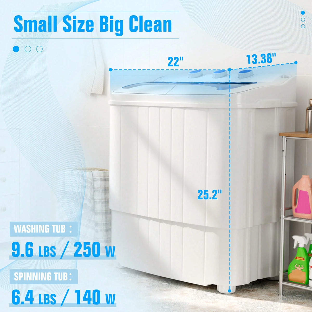Portable Washer And Dryer, 16 Lbs Mini Small Washing Machine Combo With Spin Dryer, Compact Twin Tub Laundry Washer Machine
