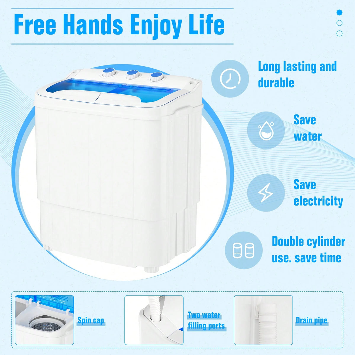 Portable Washer And Dryer, 16 Lbs Mini Small Washing Machine Combo With Spin Dryer, Compact Twin Tub Laundry Washer Machine