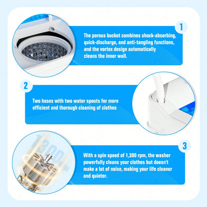 Portable Washer And Dryer, 16 Lbs Mini Small Washing Machine Combo With Spin Dryer, Compact Twin Tub Laundry Washer Machine