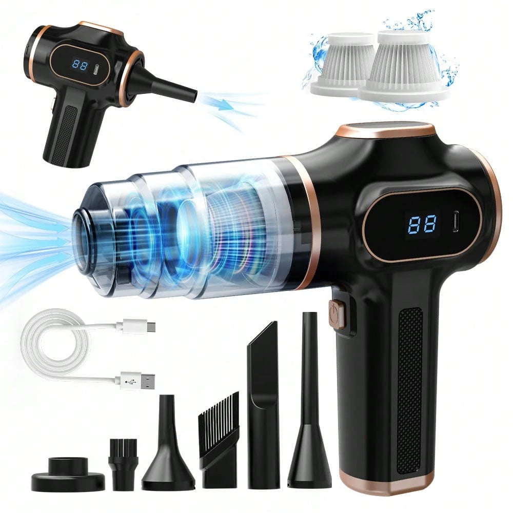 Powerful Suction Cordless Handheld Vacuum Cleaner, 2-In-1 Blow And Suction With Digital Display, Anti-Tangle Pet Hair Removal, Type-C Fast Charging, Washable Filter, Portable Vacuum For Car, Home, Off