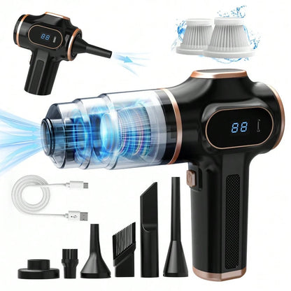 Powerful Suction Cordless Handheld Vacuum Cleaner, 2-In-1 Blow And Suction With Digital Display, Anti-Tangle Pet Hair Removal, Type-C Fast Charging, Washable Filter, Portable Vacuum For Car, Home, Off