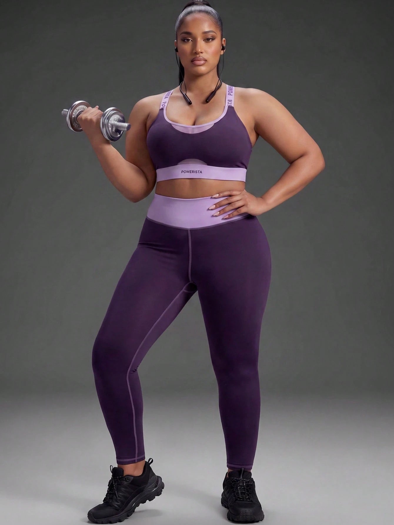 Powerista Women's Plus Size Summer And Spring Purple Color Sculpt Performance Sports Bra With Breathable Mesh Detail And Wide Straps Suitable For Sport And Gym