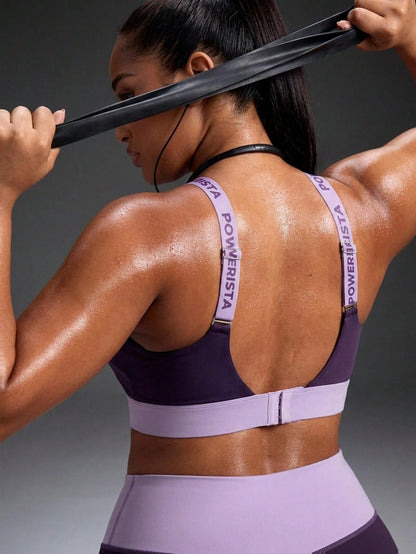 Powerista Women's Plus Size Summer And Spring Purple Color Sculpt Performance Sports Bra With Breathable Mesh Detail And Wide Straps Suitable For Sport And Gym