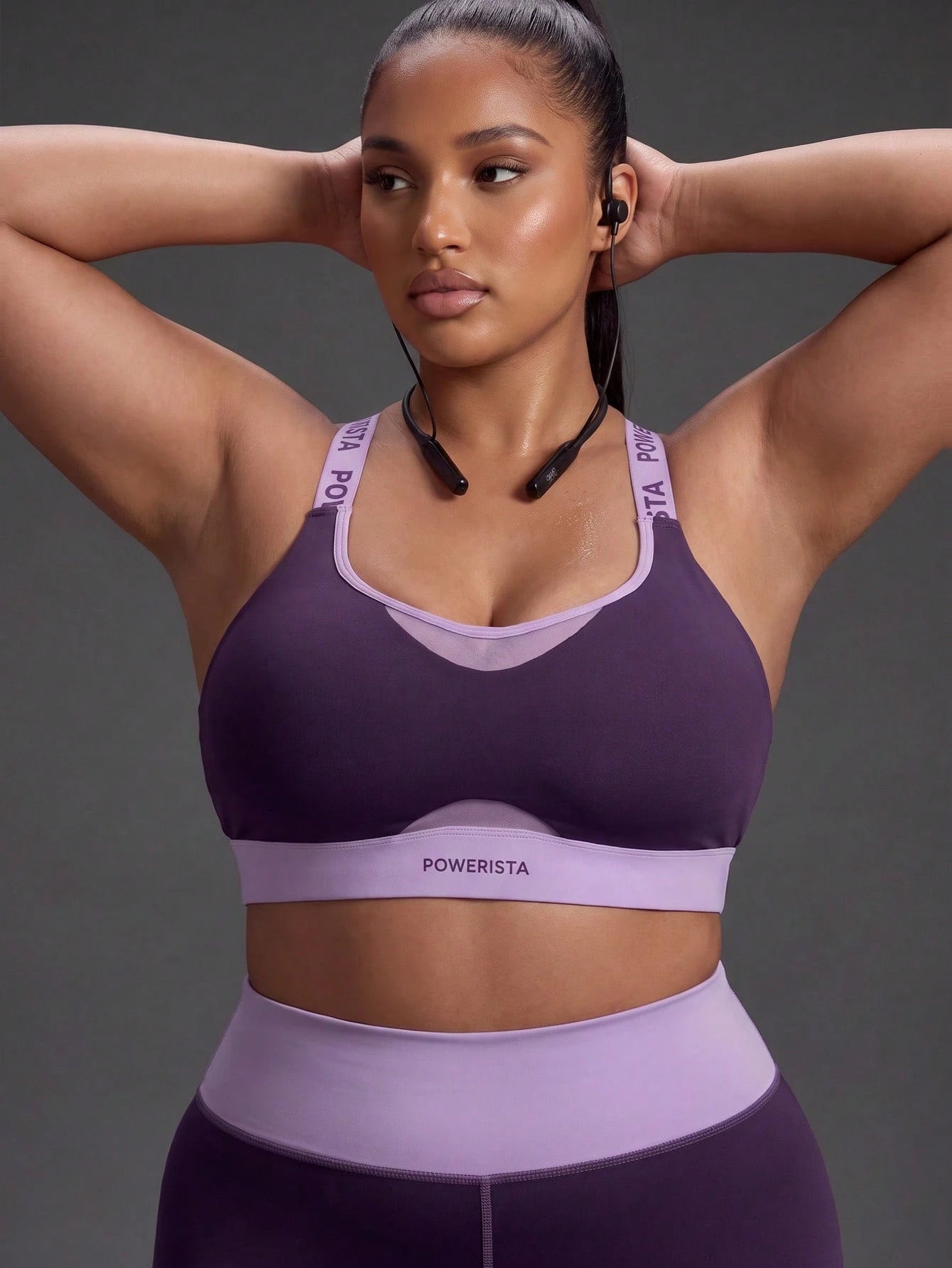 Powerista Women's Plus Size Summer And Spring Purple Color Sculpt Performance Sports Bra With Breathable Mesh Detail And Wide Straps Suitable For Sport And Gym