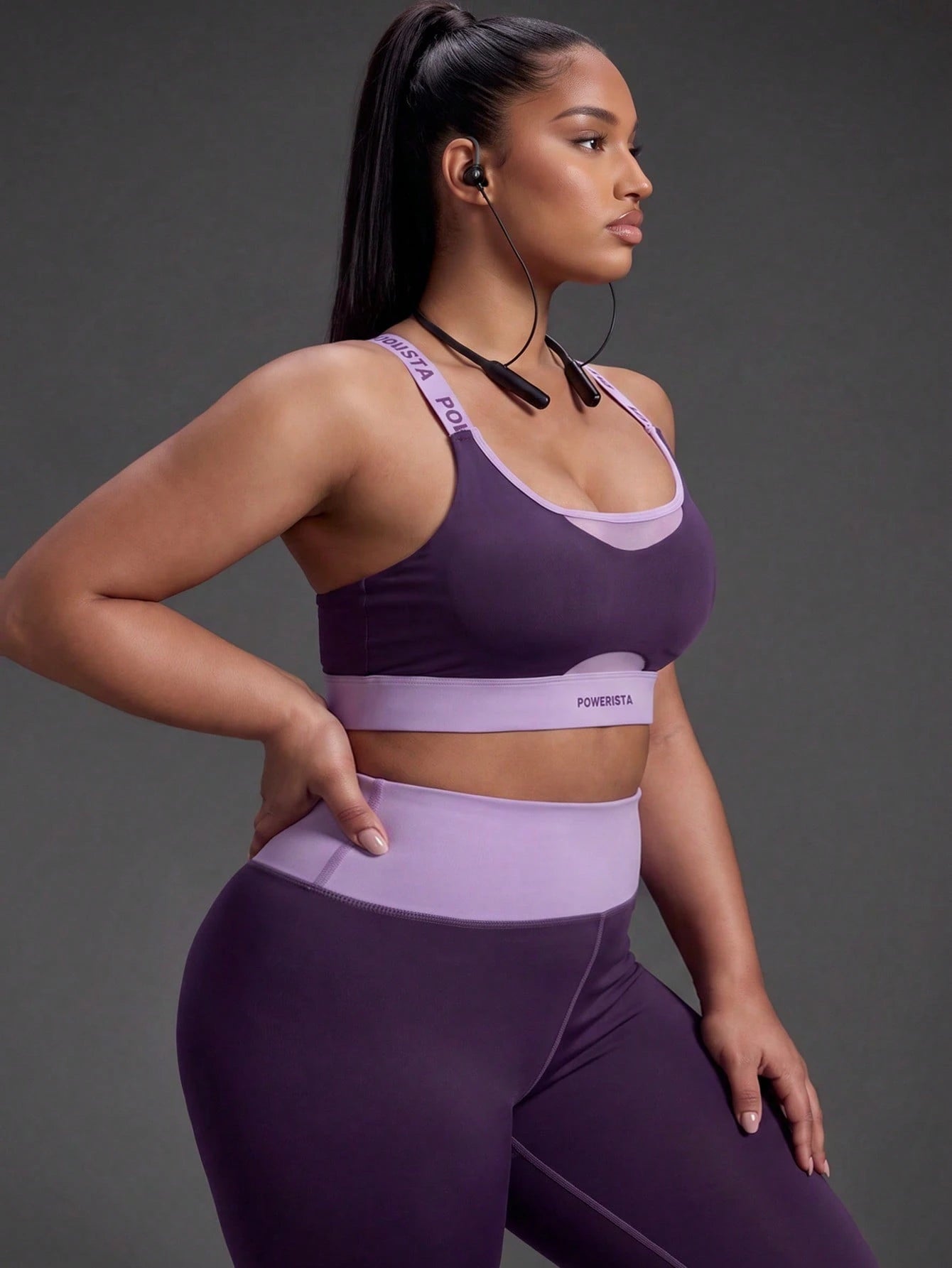 Powerista Women's Plus Size Summer And Spring Purple Color Sculpt Performance Sports Bra With Breathable Mesh Detail And Wide Straps Suitable For Sport And Gym