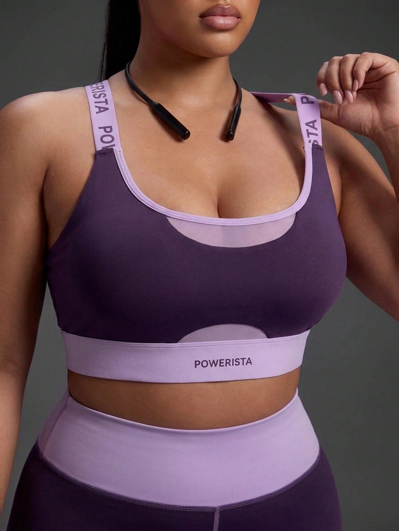 Powerista Women's Plus Size Summer And Spring Purple Color Sculpt Performance Sports Bra With Breathable Mesh Detail And Wide Straps Suitable For Sport And Gym