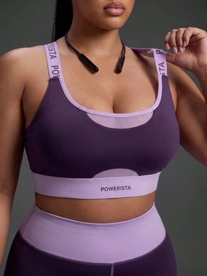 Powerista Women's Plus Size Summer And Spring Purple Color Sculpt Performance Sports Bra With Breathable Mesh Detail And Wide Straps Suitable For Sport And Gym