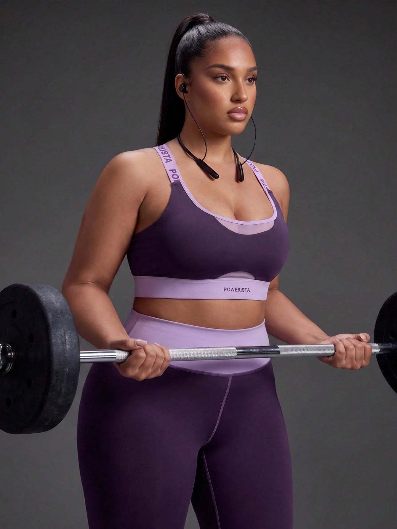 Powerista Women's Plus Size Summer And Spring Purple Color Sculpt Performance Sports Bra With Breathable Mesh Detail And Wide Straps Suitable For Sport And Gym