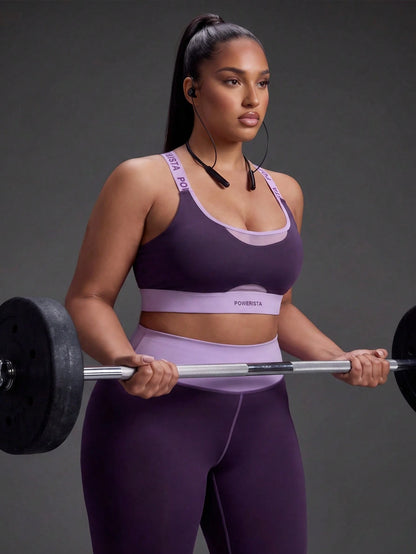 Powerista Women's Plus Size Summer And Spring Purple Color Sculpt Performance Sports Bra With Breathable Mesh Detail And Wide Straps Suitable For Sport And Gym