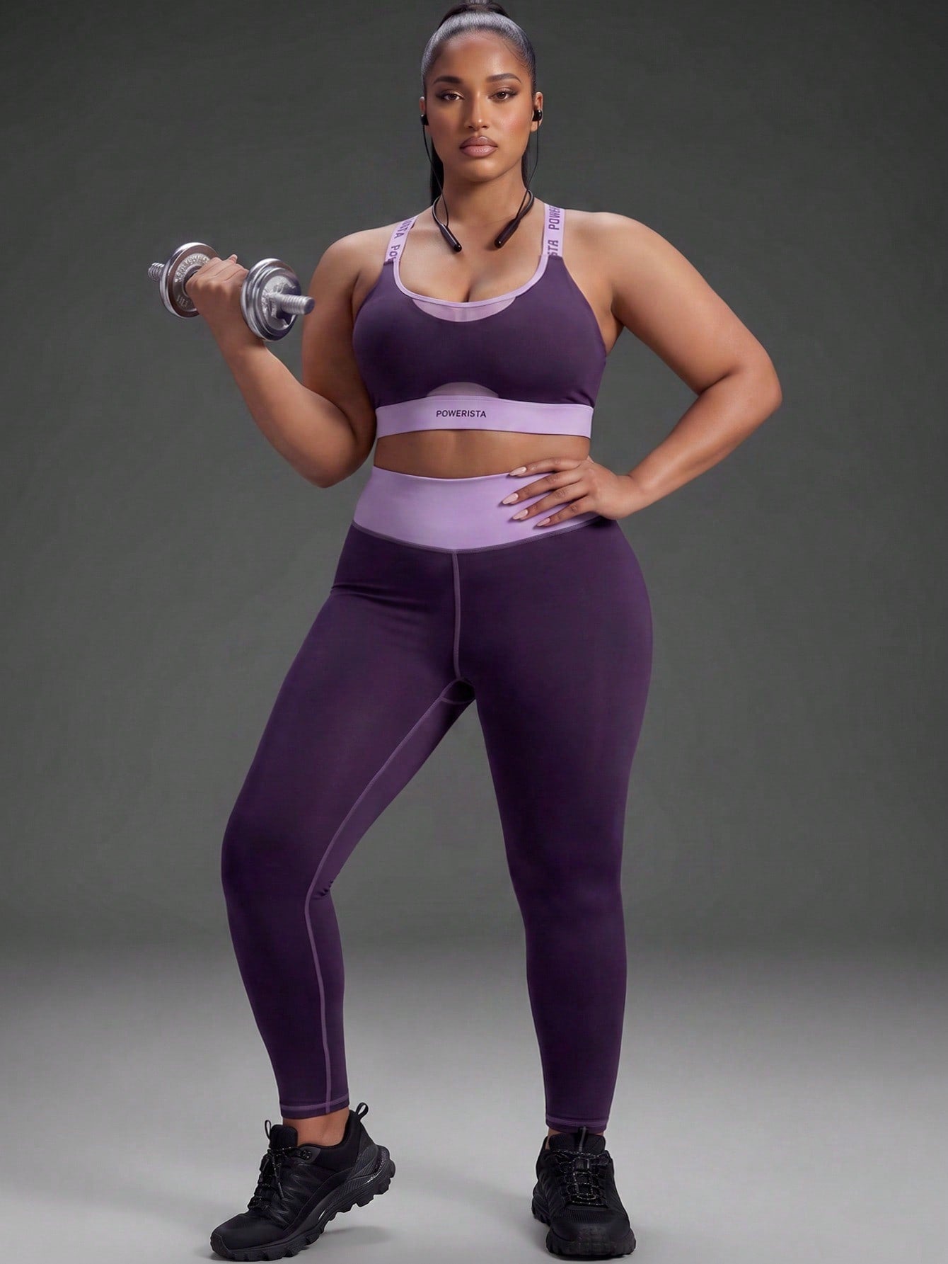 Powerista Women's Plus Size Summer And Spring Purple Color Sculpt Performance Sports Bra With Breathable Mesh Detail And Wide Straps Suitable For Sport And Gym