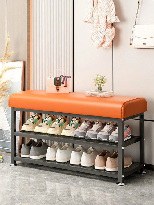 PQSQRJU Storage Bench, Shoe Changing Stool With Metal Frame, Cushioned Seat Shoe Bench‌, Multi-Compartment Organizer Rack For Bedroom, Hallway Entrance