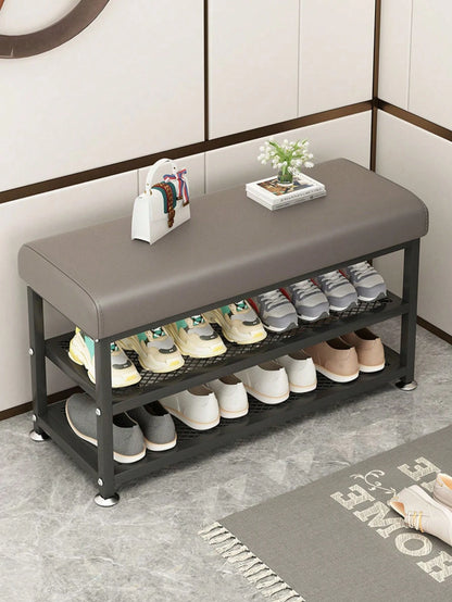 PQSQRJU Storage Bench, Shoe Changing Stool With Metal Frame, Cushioned Seat Shoe Bench‌, Multi-Compartment Organizer Rack For Bedroom, Hallway Entrance