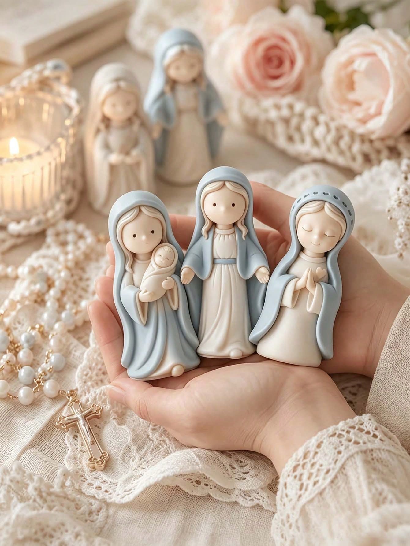 Praying Girl And Mother-Child Silicone Mold For Candle, Resin, Clay, Concrete Handicrafts- Religious Figurine Sculpting Non-Rectangular Praying Mold DIY Decor Plaster Statue Handmade Gift For Home De
