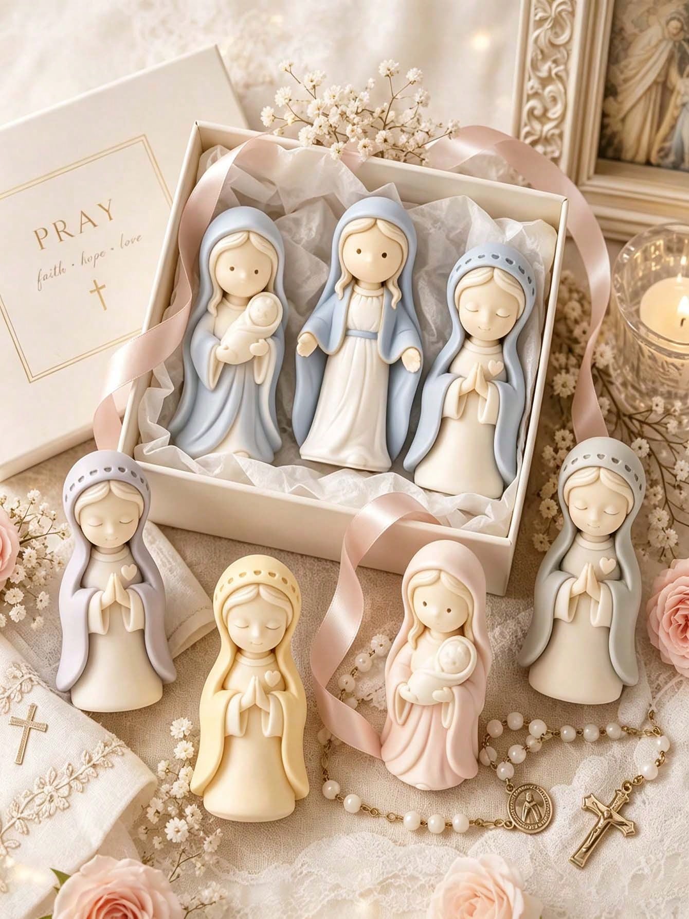Praying Girl And Mother-Child Silicone Mold For Candle, Resin, Clay, Concrete Handicrafts- Religious Figurine Sculpting Non-Rectangular Praying Mold DIY Decor Plaster Statue Handmade Gift For Home De