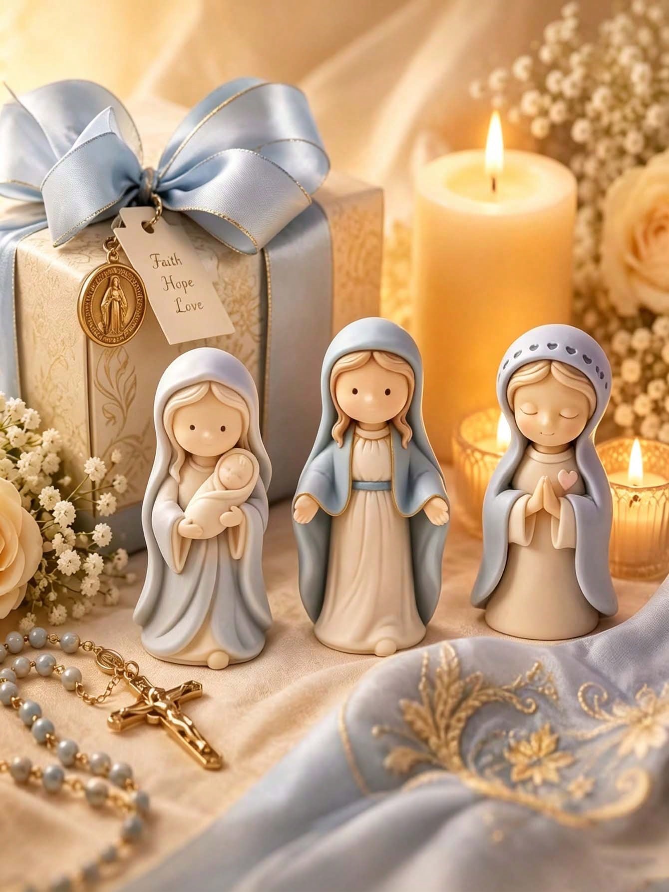 Praying Girl And Mother-Child Silicone Mold For Candle, Resin, Clay, Concrete Handicrafts- Religious Figurine Sculpting Non-Rectangular Praying Mold DIY Decor Plaster Statue Handmade Gift For Home De
