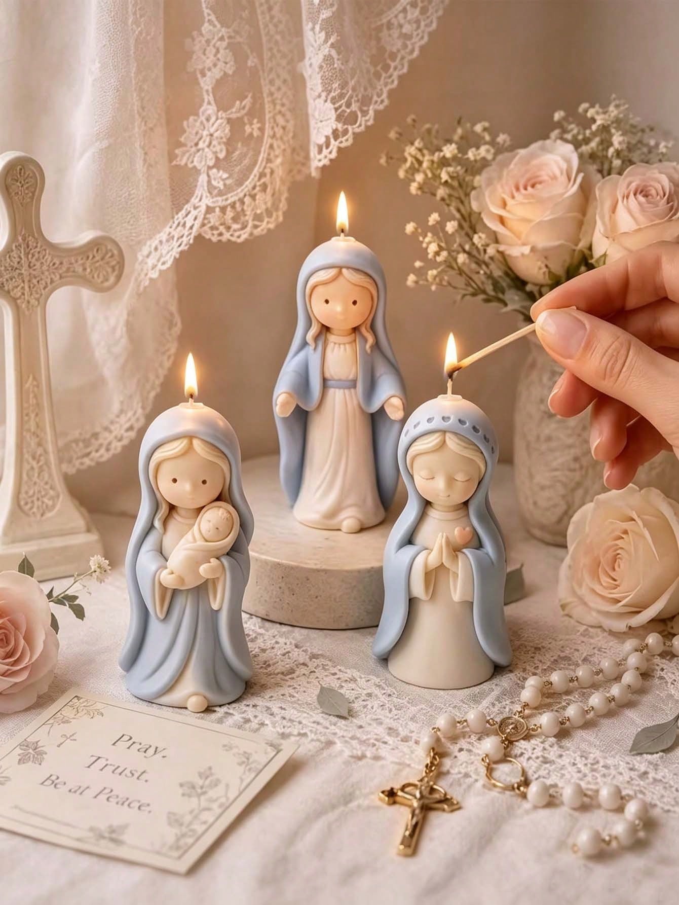Praying Girl And Mother-Child Silicone Mold For Candle, Resin, Clay, Concrete Handicrafts- Religious Figurine Sculpting Non-Rectangular Praying Mold DIY Decor Plaster Statue Handmade Gift For Home De