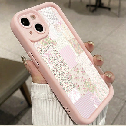 Pretty Pink Floral Patchwork Quilt Design Black Phone Case For IPhone X/XS/11/12/13/14/15/16 Pro- Sleek & Durable Cover For Cool Guys & Girls, Anti-Scratch With Full Camera Protection- Perfect Unis