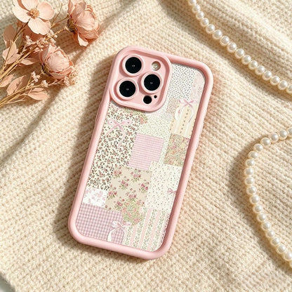 Pretty Pink Floral Patchwork Quilt Design Black Phone Case For IPhone X/XS/11/12/13/14/15/16 Pro- Sleek & Durable Cover For Cool Guys & Girls, Anti-Scratch With Full Camera Protection- Perfect Unis